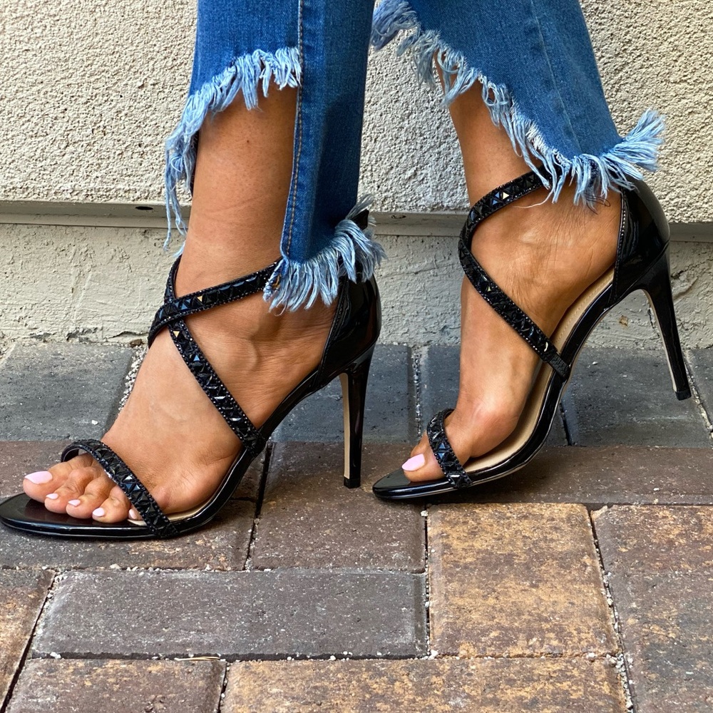 Patent Leather Rhinestone Embellished High Heels - Picture 2 of 9